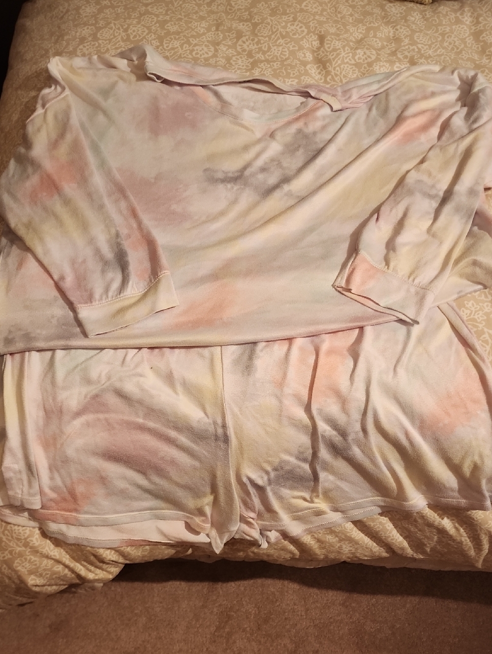 Harlow Pastel Tie-Dye Lounge Pajama Set - Pink, Yellow, Cream